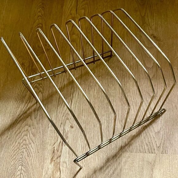 Vintage 1970’s Gold Brass Tone Lacquer Wire (8) Vinyl File Holder Tabletop Stand - Picture 10 of 14